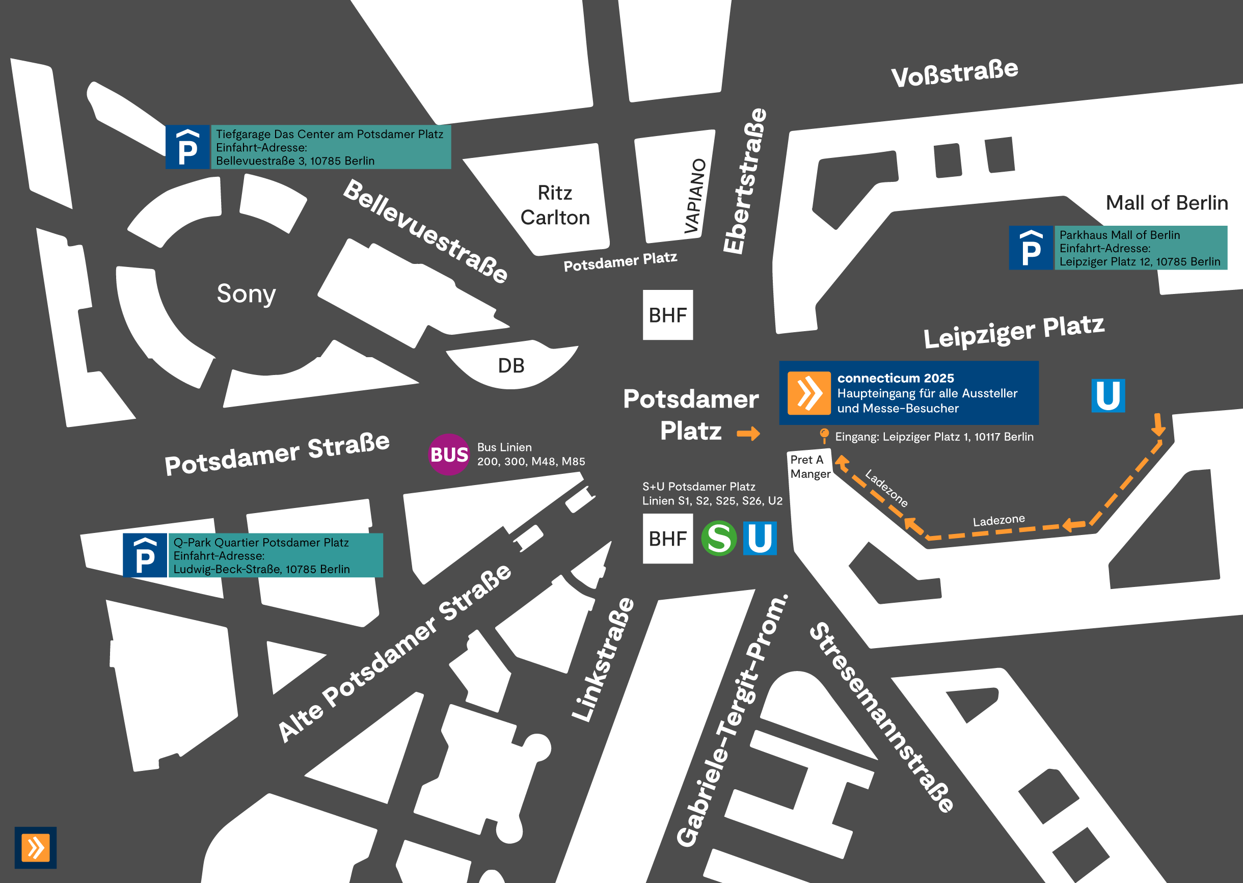 Adresse und Anreise connecticum - Lageplan Potsdamer Platz